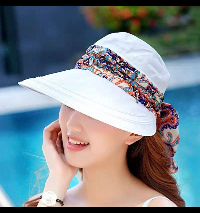 Portable Beach Cap Sports Cap Women Men Tie Dye Sun Visor Hat Ice Silk Wide  Brim