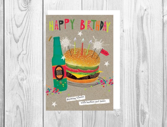 Anniversaire Cheers With Burgers And Beers Happy Birthday Etsy