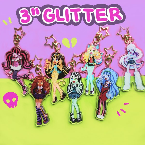 3" Monster Girl Keychains - Double Sided Acrylic Glitter Charms