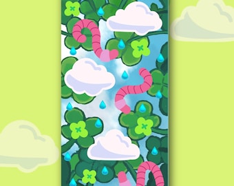 Worm and Clover Cloudy Day Transparent Sticker Sheet
