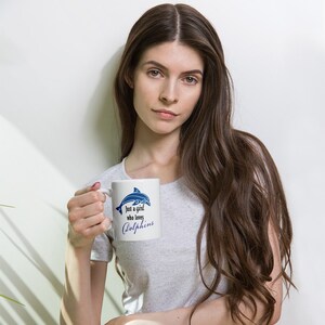 Coffee Mug White Glossy Ceramic Cup Perfect Gift Just A Girl Who Loves Dolphins Blue