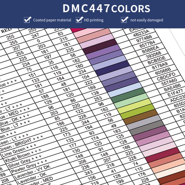 SuSentak Color Card for Diamond Painting Kit, 5D Diamond Art Reference Tools with DMC Number Matching 447 Colors