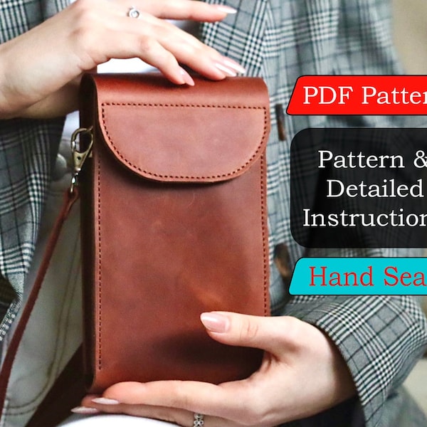 Leather PDF Pattern For Small Handbag/Women Wallet Digital Template For iPhone 15/PDF Pattern With Detailed Instruction/Crossbody Travel Bag