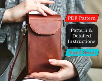 Leather PDF Pattern For Small Handbag/Women Wallet Digital Template For iPhone 15/PDF Pattern With Detailed Instruction/Crossbody Travel Bag