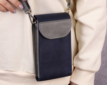 Bolso de hombro pequeño para mujer para teléfono celular / billetera crossbody de cuero para iPhone 14 / bolso crossbody para teléfono / mini bolso de hombro gris personalizado