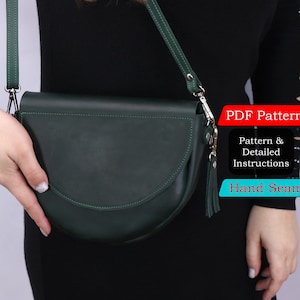 PDF or CDR Pattern Hand or Machine Seam Leather half-moon shaped crossbody bag, Digital Template, DIY Bag Pattern With Instruction Sequence