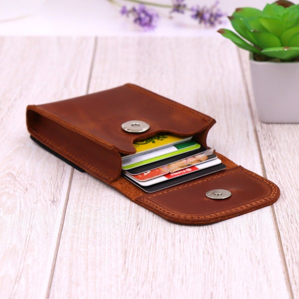 Leather Mini Pocket Card Holder / Wallet for Business Card / Small Wallet with Elastic Pocket / Handmade Portable Card Case / Corporate gift