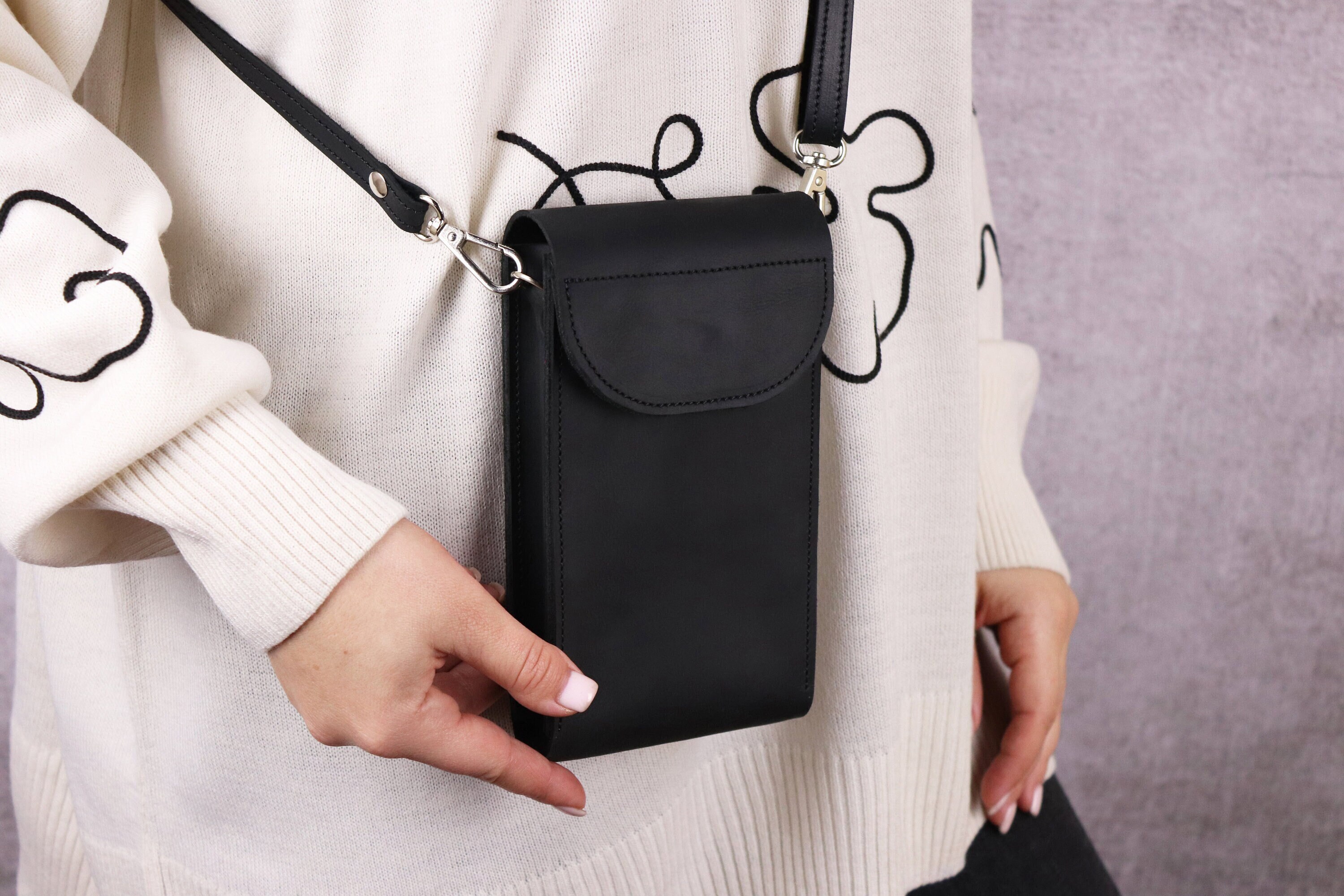 Handmade Leather Phone Bag Crossbody Wallet for Women Crossbody Black Bag for iPhone 16 Pro Shoulder Small Purse Mini Bag for Cell Phone Etsy