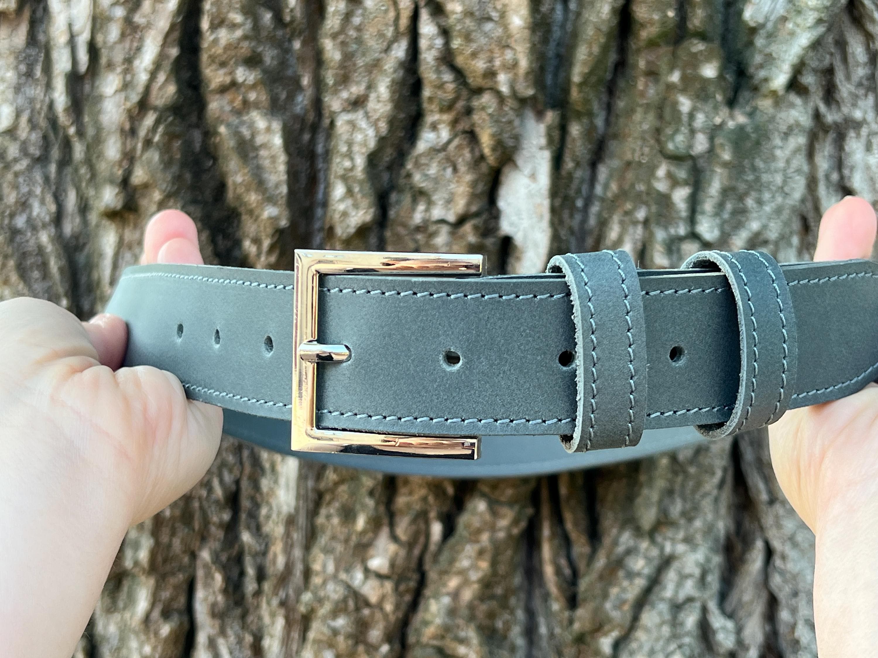 Handmade Gray Crazy Horse Leather Men display picture 1