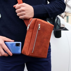 Leder Crossbody Messenger Bag, geprägte handgefertigte Herrenleder Umhängetasche, Echtleder Business, Leder kleine Casual Messenger Bag
