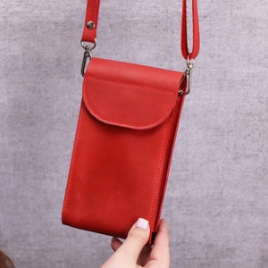 Handmade Leather Phone Crossbody Bag/Shoulder Purse For iPhone 15 Pro Max/Small Purse With Strap/Personalized Red Crossbody Wallet for Women Bild 7