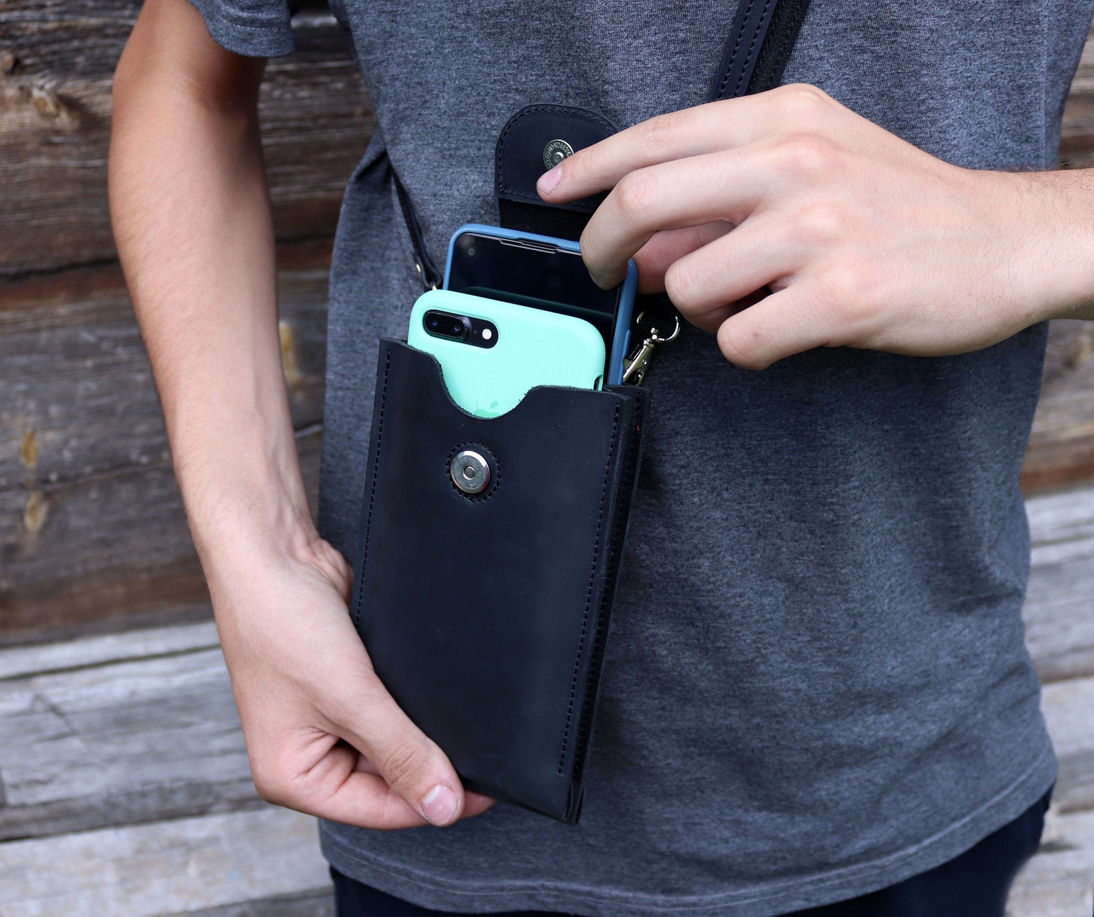 Personalized Leather Cell Phone Holster/ Handmade Crossbody Etsy