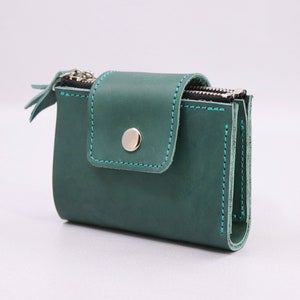 Cartera pequeña de cuero plegable con dos compartimentos con cremallera/Mini monedero para dinero y tarjetas de crédito/Cartera delgada personalizada de cuero genuino