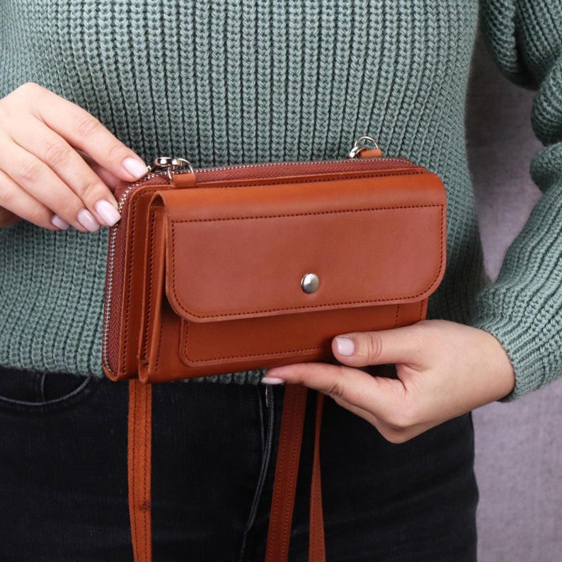 Handmade Leather iPhone RFID Wallet Bag, Leather Crossbody Bag For iPhone Pro Max, Leather Handmade Crossbody Wallet, Crossbody Phone Purse