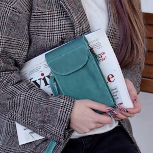 RFID Blocking Leather Crossbody Phone Purse for iPhone 16, 17, Pro, Max, Handmade Small Shoulder Flap Bag for Women, Crossbody Wallet Purse