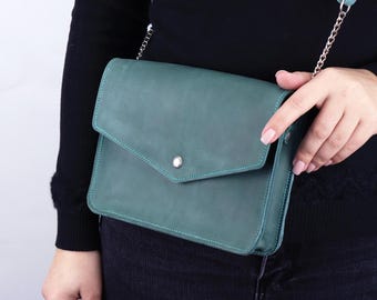 Personalized Leather Crossbody Bag: Handmade Mini Flap Purse, Crazy Horse Leather Small Shoulder Pouch