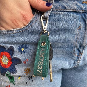 Personalized Leather Keychain: Handmade Key Holder with Metal Swivel Hook, Custom Car Key Ring