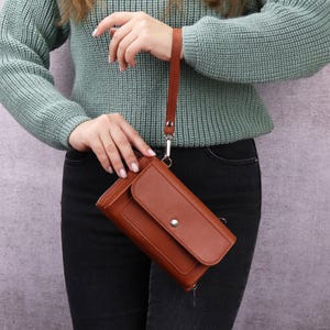 Embossed Leather Crossbody iPhone Purse, Leather Shoulder Zipper Phone Wallet Bag, Card Slots Purse with Shoulder Strap, Personalized Wallet