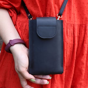 Borsa a tracolla in pelle per due iPhone, doppia custodia a tracolla in pelle per telefono, mini borsa a tracolla per telefono e tasca portamonete con cerniera, piccola borsa doppia
