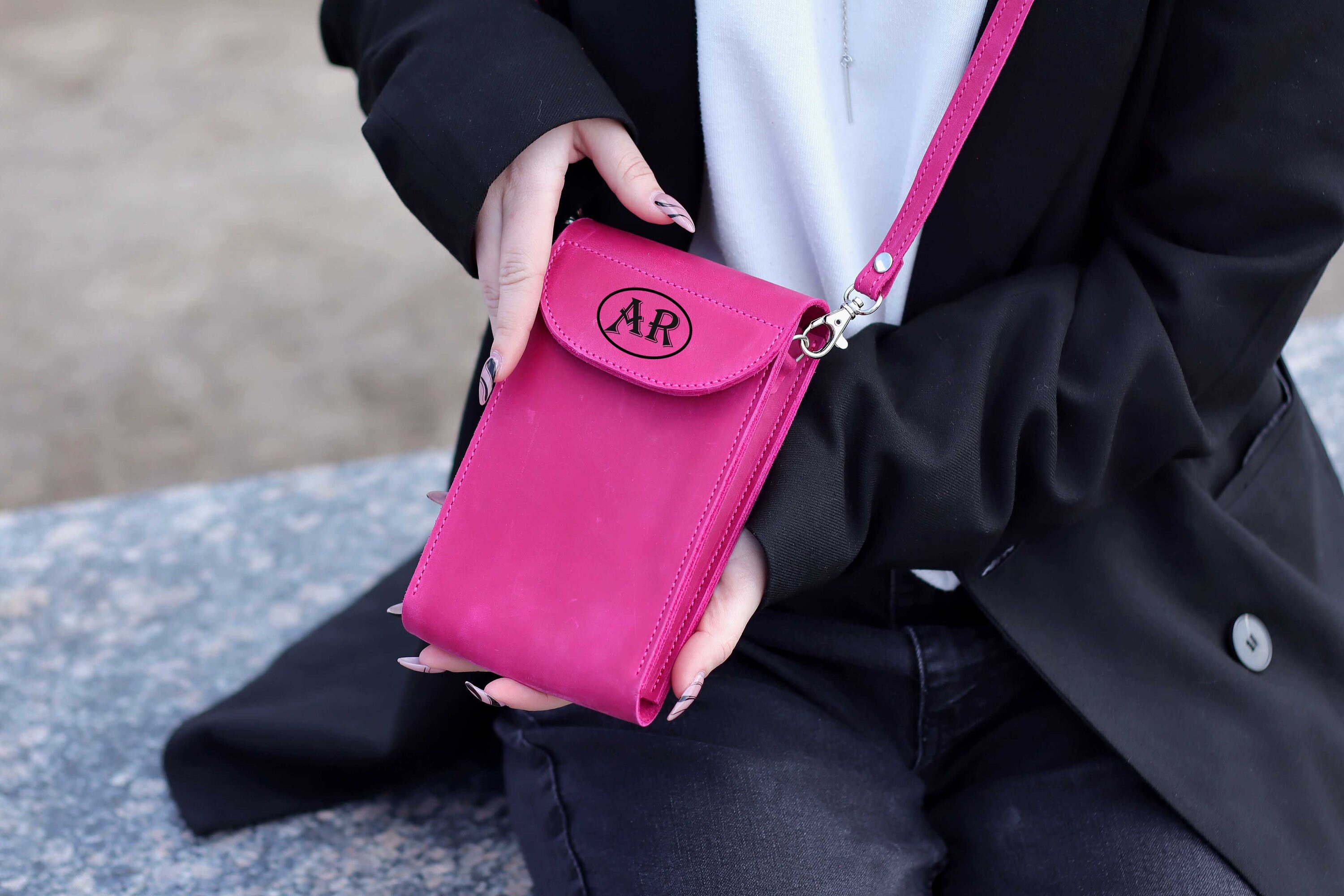 Small Leather Crossbody Iphone Bag/ Pink Leather Smart Phone Etsy