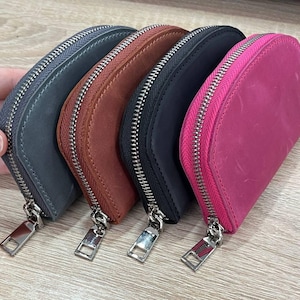 Handmade Womens Leather Mini Cards Wallet, Mini Leather Coins Purse, Compact Zip Around Wallet With 4 Card Slot, Small Purse