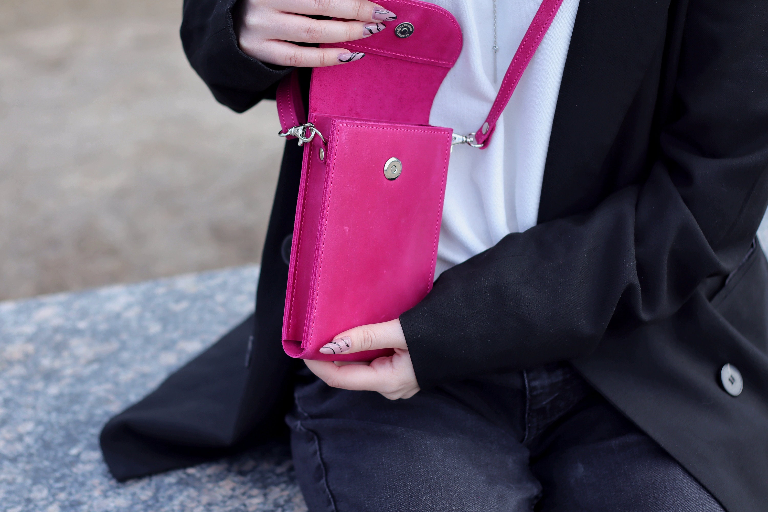 Small Leather Crossbody Iphone Bag/ Pink Leather Smart Phone Etsy