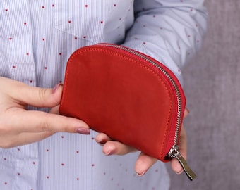 Portafoglio Piccolo Da Donna In Pelle Verde - Sottile Con Cerniera E 6 Scomparti