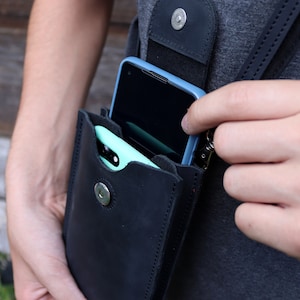 Handmade Leather Double iPhone Crossbody Bag: Mini Shoulder Purse