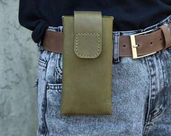 Handmade Leather Phone Case with Belt Loop/ Custom Belt Mini Bag Iphone 11/ 12/ 13/ 14/ 15/ Pro/ Max Holster/ Personalized Cell Phone Holder