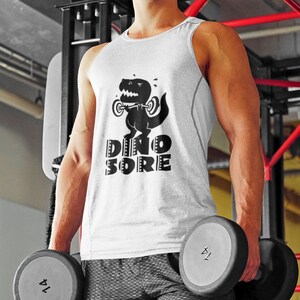 Getting dino sore / funny dinosaur weightlifting T-rex fitness workout gym Unisex Tank Top