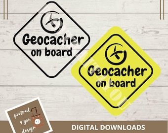 Geocaching SVG, geocacher on board car decal, geocaching digital vector file, geocache gift DIY stencil cut file