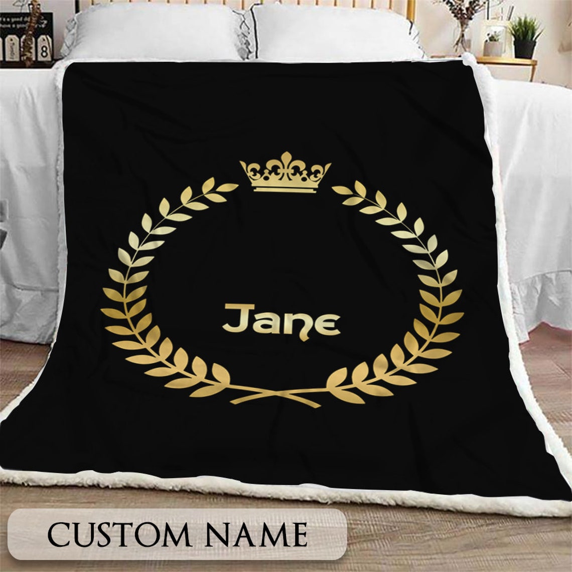 Golden Crown Blanket Personalized Name Blanket King Queen Etsy