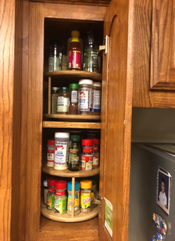 2 Tier Rotating Spice Herb Rack Holder Kitchen Jar Pull-Out Organiser  Storage