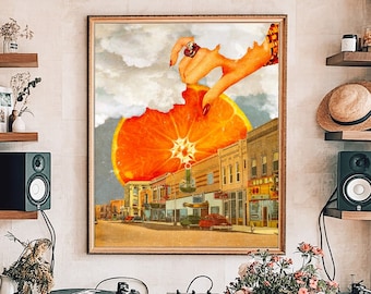 Tangerine Rise | Der Surreale Kunstdruck, Vintage Poster, Retro Art, Home Decor, Surreal Collage, Trippy Art, Surreal Print, Collage Art