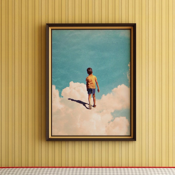 Walking on the Clouds | Surreal Art Print, Vintage Poster, Retro Art, Home Decor, Surreal Collage, Trippy Art, Surreal Print, Collage Art