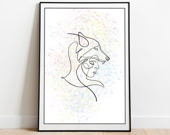 Wolf Line Art Etsy