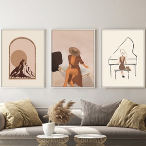 Boho Art Set Of 3 Prints, Abstract Landscape Poster Bundle, Rust Print Set, Boho Wall Art, Abstract Gallery Terracotta Art, Boho Woman Print