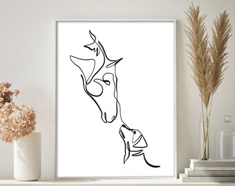 Horse Art Print, Dog Wall Decor, Digital Line Art, Single Line Drawing, Horse Gift Ideas, Gift for Her, Horse Drawing Line Art