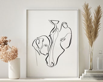 Horse Art Print, Dog Wall Decor, Digital Line Art, Single Line Drawing, Horse Gift Ideas, Gift for Her, Horse Drawing Line Art