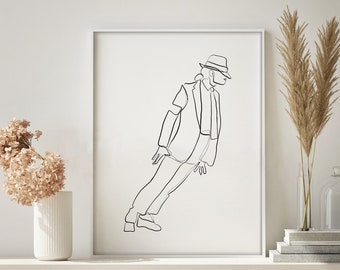 Michael Jackson Art, Minimal Line Art, Michael Jackson Line Drawing, Digital Art, Line Art Print, Minimalist Art Print, Abstract Wall Decor