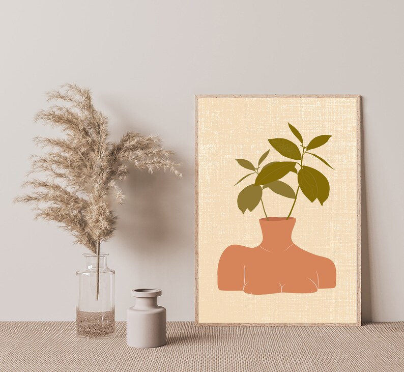 Gallery Wall Set Minimalist Art Print Set of 3 Female Body Vase Art Landscape Wall Decor Boho Woman Line Drawing