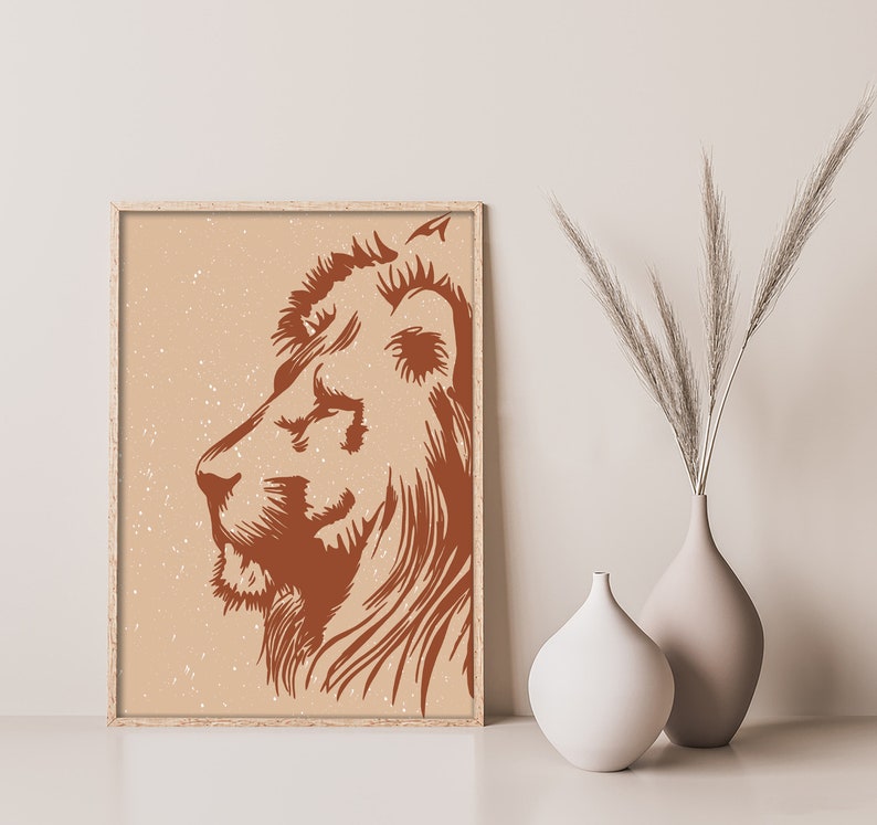 Lion Boho Wall Decor Leo Boho Wall Art Abstract Art Print Etsy