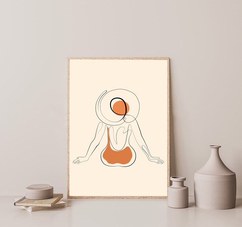Gallery Wall Set Minimalist Art Print Set of 3 Female Body Vase Art Landscape Wall Decor Boho Woman Line Drawing