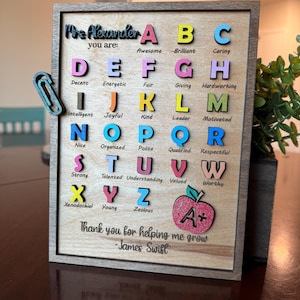 Teacher Gift, Kindergarten Christmas Gift, Personalized Teacher ABC Sign, Personalized Teacher Appreciation Sign, Preschool Teacher Gift,