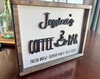 Coffee bar sign, coffee bar decor, kitchen sign, coffee sign, personalized coffee sign, kitchen wall decor, wooden coffee sign, home gift