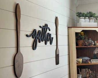 Kitchen Decor, Big wall fork, large wooden fork decorative, Country Kitchen, Large utensils, Giant fork Spoon set, Farmhouse kitchen, Gift