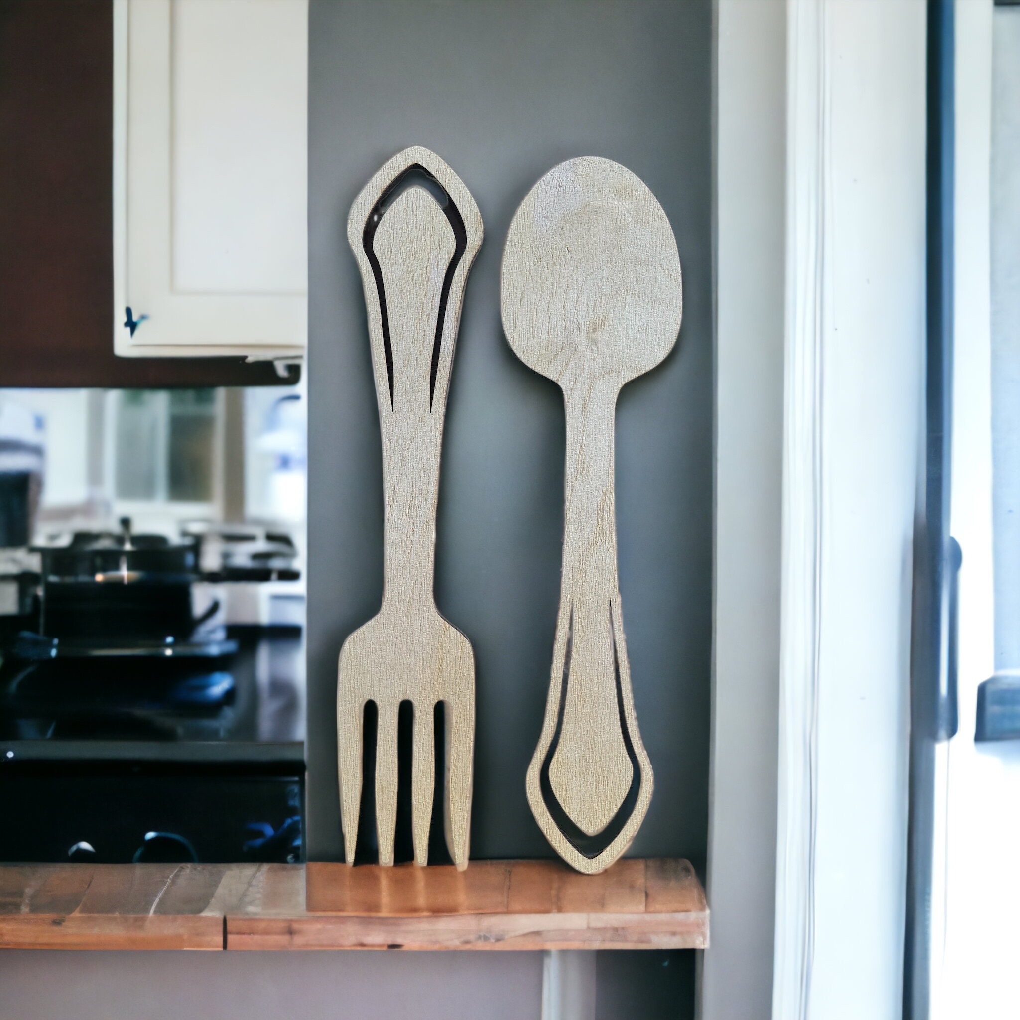 Kitchen Decor, Big Wall Fork, Large Wooden Fork Decorative, Country