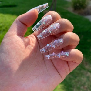 GEL White Butterfly Press On Nails White Iridescent Butterfly Nails Glue On Nails Long Coffin Nails Butterfly Press On Nails image 3