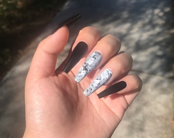FRCOLOR Falsche Nägel Set | Schwarz-weiß Kuhmuster, Matt, Quadratische Acrylnägel, 48 Stück – Für DIY & Nagelstudio
