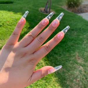 GEL White Butterfly Press On Nails White Iridescent Butterfly Nails Glue On Nails Long Coffin Nails Butterfly Press On Nails image 4